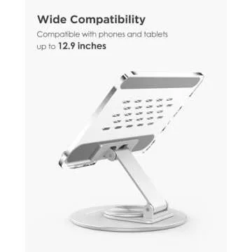MoKo Acrylic Tablet Stand Holder - Adjustable iPad Stand with Aluminum 360° Rotating Base, Compatible with 4.7-12.9inch Device Such as iPad Pro 12.9, iPad Pro 11/10.9/10.2, iPad Air/Mini, Clear+Silver