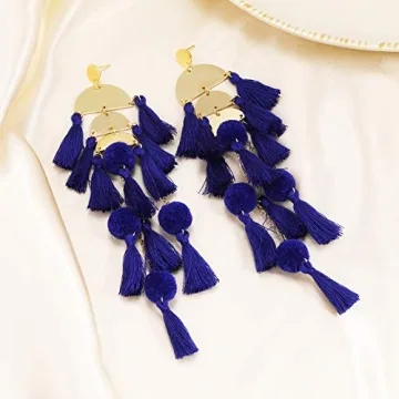 Stylish Sapphire Tassel Earrings for Trendy Women