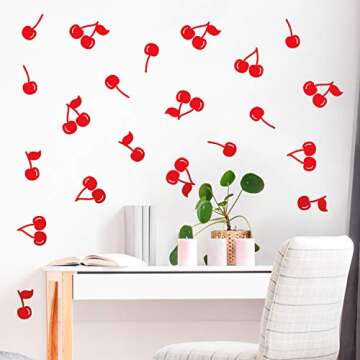 Set of 30 Modern Cherry Vinyl Wall Art Decals for Home Decor