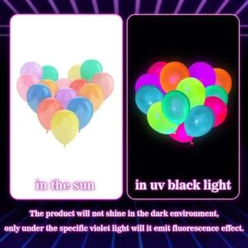 100 Pcs UV Neon Balloons for Glow Parties and Events