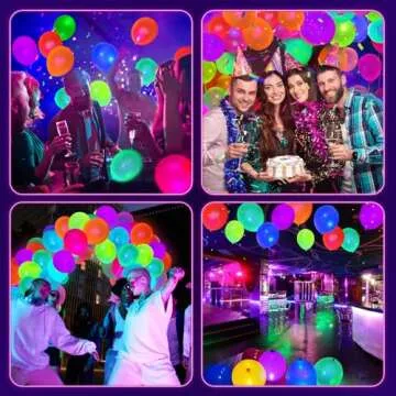 100 Pcs UV Neon Balloons for Glow Parties and Events