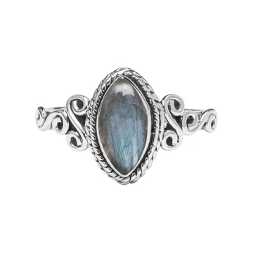 Rubicrafts Unique Labradorite Stone Ring - 925 Sterling Silver Handmade Gift for Women