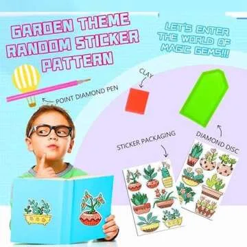 MEGZIHXN Diamond Art Stickers Kits for Kids,Plant Cactus Small Red Flower Green Grass Succulent Paint by Numbers Diamonds for Beginners, DIY 5D Diamond Art Mosaic Stickers