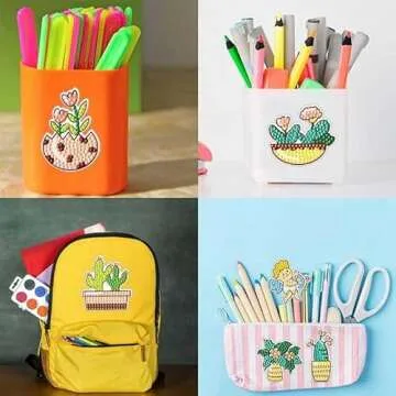 MEGZIHXN Diamond Art Stickers Kits for Kids,Plant Cactus Small Red Flower Green Grass Succulent Paint by Numbers Diamonds for Beginners, DIY 5D Diamond Art Mosaic Stickers