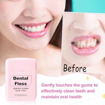 Baderke 6 Pack Dental Floss for Adults 30 M Waxed Oral Care Dental Floss for Family Pack Travel Teeth and Gum Protection Effective Plaque Removal, Shred Resistant, Slides Smoothly (Pink)