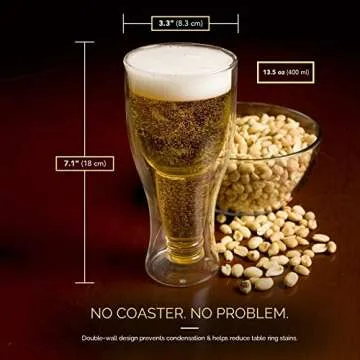 Final Touch Bottoms Up Double Wall Beer Glass - Perfect Gift for Beer Lovers