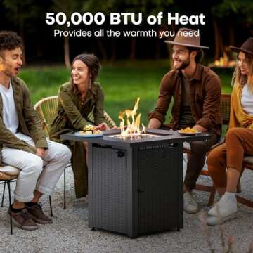 LEGACY HEATING Zeta 1 Propane Fire Pit Table, 50,000BTU Outdoor Gas Fire Pit, 2 in 1 Firepit Table w/Lid, Lava Rock, ETL Certified 28in Steel Fire Table add Warmth to Parties on Backyard, Black