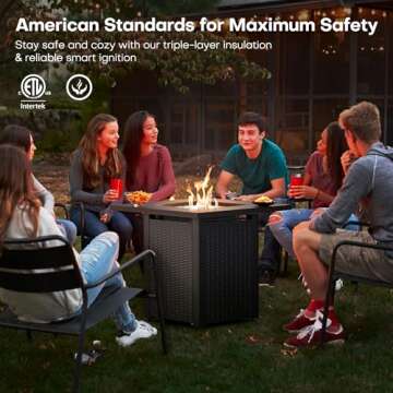 LEGACY HEATING Zeta 1 Propane Fire Pit Table, 50,000BTU Outdoor Gas Fire Pit, 2 in 1 Firepit Table w/Lid, Lava Rock, ETL Certified 28in Steel Fire Table add Warmth to Parties on Backyard, Black