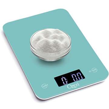 Ozeri Touch Professional Tempered Glass Digital Kitchen Scale, Teal Blue
