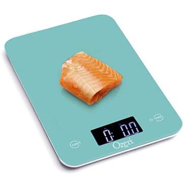 Ozeri Touch Professional Tempered Glass Digital Kitchen Scale, Teal Blue