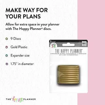 me & my BIG ideas Plastic Expander Discs, Gold - The Happy Planner Scrapbooking Supplies - Add Extra Pages, Notes & Artwork - Create More Space for Notebooks, Planners & Journals - Expander Size