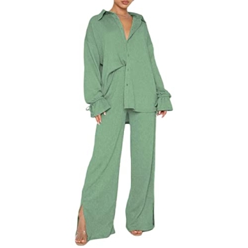 MYBFYABO Women’s Casual 2 Piece Outfits, Fashion Long Sleeve Shirt + Pants Set