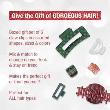Scunci by Conair 6pk Claw Clips - hair accessories for girls and women - teen girl gifts trendy stuff - for all hair types - Assorted Colors and Sizes