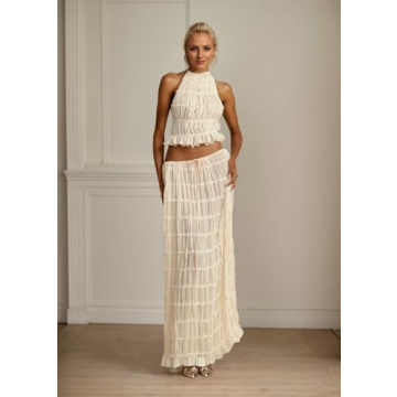 YISHATIER Women's Sheer Two-Piece Halter Set for Summer