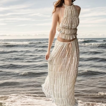 YISHATIER Women's Sheer Two-Piece Halter Set for Summer