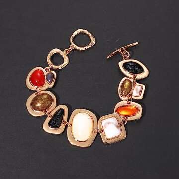 BVGA Gold Multi-Gemstone Charm Bracelet for Women Colorful Vintage Resin Gem Bracelet Jewelry Gifts