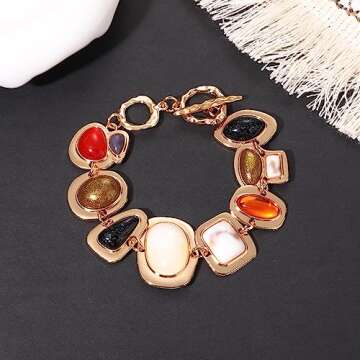 BVGA Gold Multi-Gemstone Charm Bracelet for Women Colorful Vintage Resin Gem Bracelet Jewelry Gifts