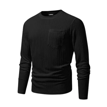 JMIERR Men's Long Sleeve Shirts Casual Crew Neck Old Money Pullover Christmas Sweater 2024 Fall Tee with Pocket, 2XL, Black