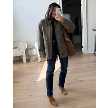 Yimoon Lightweight Jacket for Women Oversized Corduroy Lapel Collar Button Down Casual Jackets Outwear