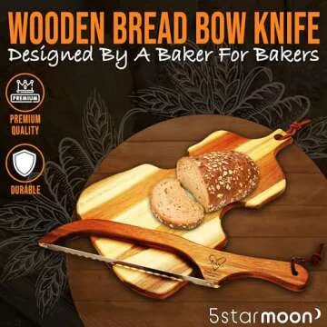 5StarMoon Bread Knife for Homemade Bread - 16" Wooden Bread Bow Knife, Sourdough Bread Knife & Bagel Cutter - Serrated Fiddle Bow Bread Slicer for Easy Cutting, Premium Stainless Steel (Right Handed)