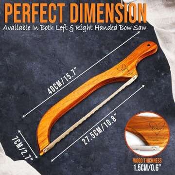 5StarMoon Bread Knife for Homemade Bread - 16" Wooden Bread Bow Knife, Sourdough Bread Knife & Bagel Cutter - Serrated Fiddle Bow Bread Slicer for Easy Cutting, Premium Stainless Steel (Right Handed)