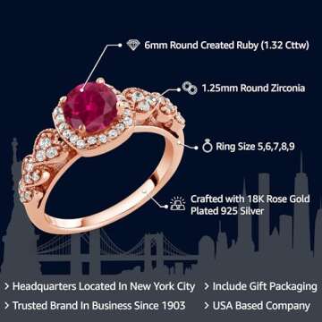 Gem Stone King 18K Rose Gold Plated Silver 6MM Round Cut Gemstone Birthstone Engagement Anniversary ...