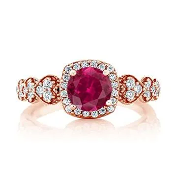 Gem Stone King 18K Rose Gold Plated Silver 6MM Round Cut Gemstone Birthstone Engagement Anniversary Ring For Women | Available In Size 5, 6, 7, 8, 9
