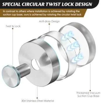 MOTAIPEAK Suction Cup Hooks for Shower,2Pcs Shower Hooks for Inside Shower,No Drill Towel Hooks for ...