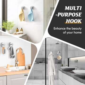 MOTAIPEAK Suction Cup Hooks for Shower,2Pcs Shower Hooks for Inside Shower,No Drill Towel Hooks for Bathroom Wall,Kitchen,Glass,Mirror,Tile to Hang Towels,Robes,Loofah-Silver