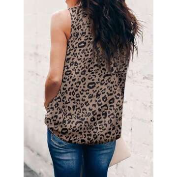 Dokotoo Womens Ladies Summer Fashion 2025 Sleeveless Shirts Keyhole Back Halter Neck Leopard Print Tank Top Work Blouses Tunic Tees Ruffled Vest XX-Large
