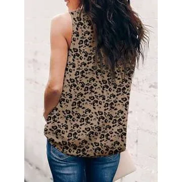 Dokotoo Womens Ladies Summer Fashion 2025 Sleeveless Shirts Keyhole Back Halter Neck Leopard Print Tank Top Work Blouses Tunic Tees Ruffled Vest XX-Large