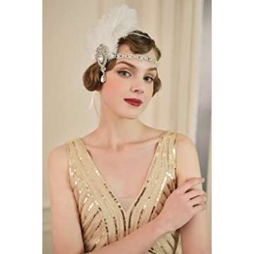 BABEYOND Women's Ostrish Feather Crystal Teal Headband Wedding Bridal Feather Headband Flapper Headp...