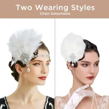 BABEYOND Women's Ostrish Feather Crystal Teal Headband Wedding Bridal Feather Headband Flapper Headpiece 1920s