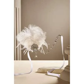 BABEYOND Women's Ostrish Feather Crystal Teal Headband Wedding Bridal Feather Headband Flapper Headpiece 1920s