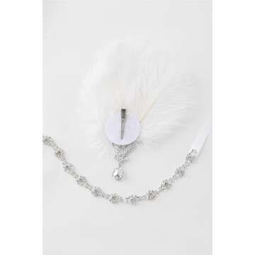 BABEYOND Women's Ostrish Feather Crystal Teal Headband Wedding Bridal Feather Headband Flapper Headpiece 1920s