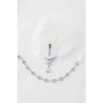 BABEYOND Women's Ostrish Feather Crystal Teal Headband Wedding Bridal Feather Headband Flapper Headpiece 1920s