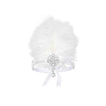 BABEYOND Women's Ostrish Feather Crystal Teal Headband Wedding Bridal Feather Headband Flapper Headpiece 1920s