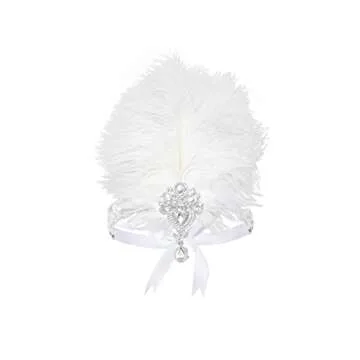 BABEYOND Women's Ostrish Feather Crystal Teal Headband Wedding Bridal Feather Headband Flapper Headpiece 1920s