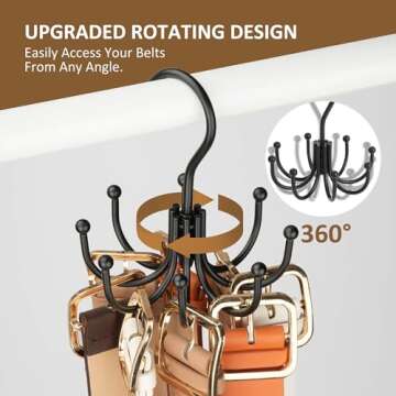 ZEDODIER Belt Hanger, Belt Rack Closet Accessories Organizer, Maximum 24 Storage Capacity, Hanging H...