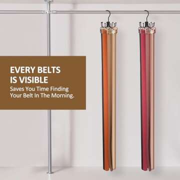 ZEDODIER Belt Hanger, Belt Rack Closet Accessories Organizer, Maximum 24 Storage Capacity, Hanging Holder Storage Hook for Belt, Bra, Tank Top, Tie, Scarf, Purse, Black