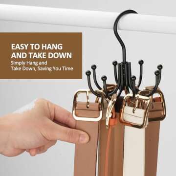 ZEDODIER Belt Hanger, Belt Rack Closet Accessories Organizer, Maximum 24 Storage Capacity, Hanging Holder Storage Hook for Belt, Bra, Tank Top, Tie, Scarf, Purse, Black