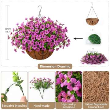 ZFProcess Artificial Faux Hanging Plants Flowers Basket Outdoor Porch Garden Spring Decoration, Fake...