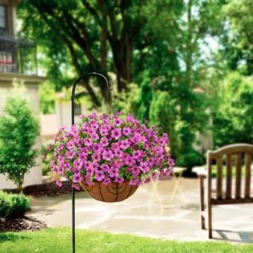 ZFProcess Artificial Faux Hanging Plants Flowers Basket Outdoor Porch Garden Spring Decoration, Fake Silk Daisy in Planter Realistic UV Resistant for Outside Home Patio Balcony Yard(Purple)