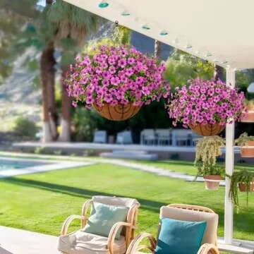 ZFProcess Artificial Faux Hanging Plants Flowers Basket Outdoor Porch Garden Spring Decoration, Fake Silk Daisy in Planter Realistic UV Resistant for Outside Home Patio Balcony Yard(Purple)