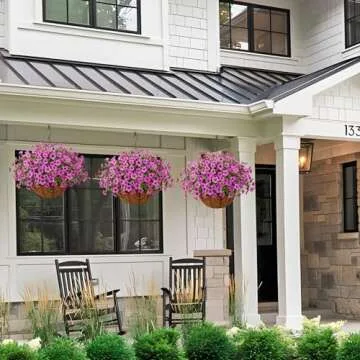 ZFProcess Artificial Faux Hanging Plants Flowers Basket Outdoor Porch Garden Spring Decoration, Fake Silk Daisy in Planter Realistic UV Resistant for Outside Home Patio Balcony Yard(Purple)