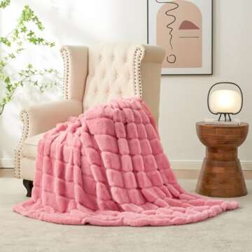 Cozy Bliss Faux Fur Throw Blanket for Couch, Cozy Warm Plush Striped Blanket for Sofa Bedroom Living...