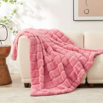 Cozy Bliss Faux Fur Throw Blanket for Couch, Cozy Warm Plush Striped Blanket for Sofa Bedroom Living Room, Pink