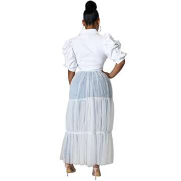 Ekaliy Women’s Plus Size Casual Tunic Tops Blouses Mesh See Through Shirts Dresses with Belt Club Party Outfit XXL White