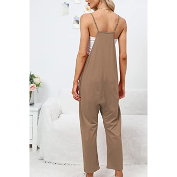 DEEP SELF Jumpsuit for Women, Wide-leg Summer Backless Comfy Maternity Rompers Overall with Pockets for Women (Medium, Brown)