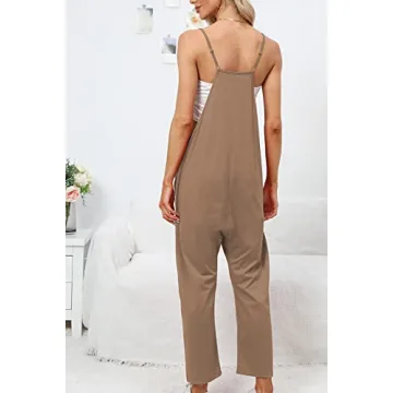 DEEP SELF Jumpsuit for Women, Wide-leg Summer Backless Comfy Maternity Rompers Overall with Pockets for Women (Medium, Brown)